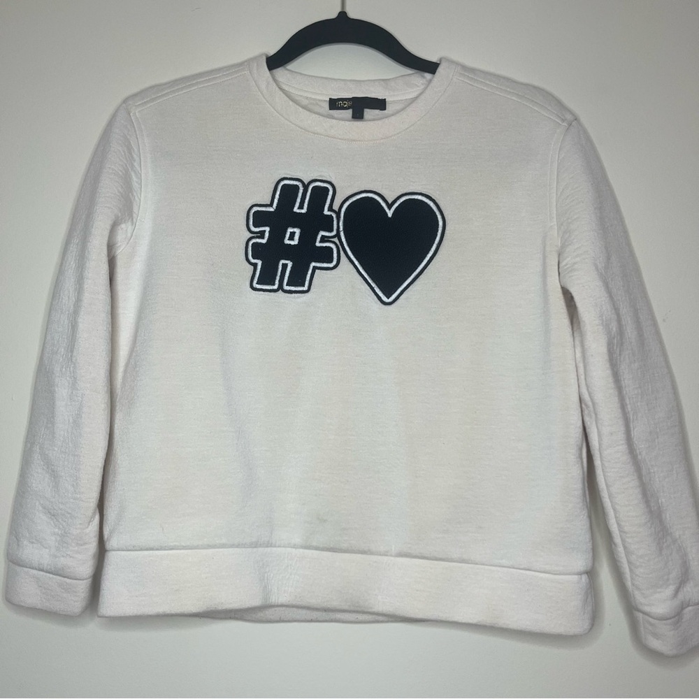 MAJE Cozy Heart Hashtag Cream Graphic Casual Crewneck Sweatshirt